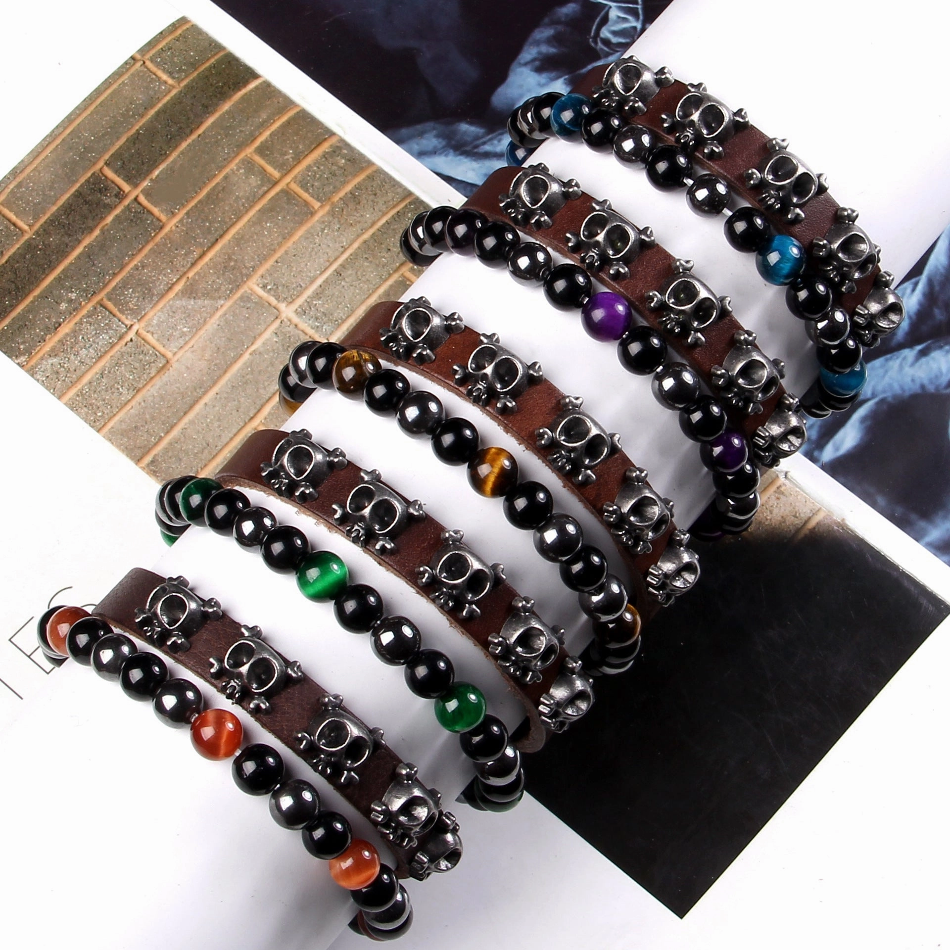 Wholesale Natural Stone Tiger Eye Beads Rivet Set Bracelet