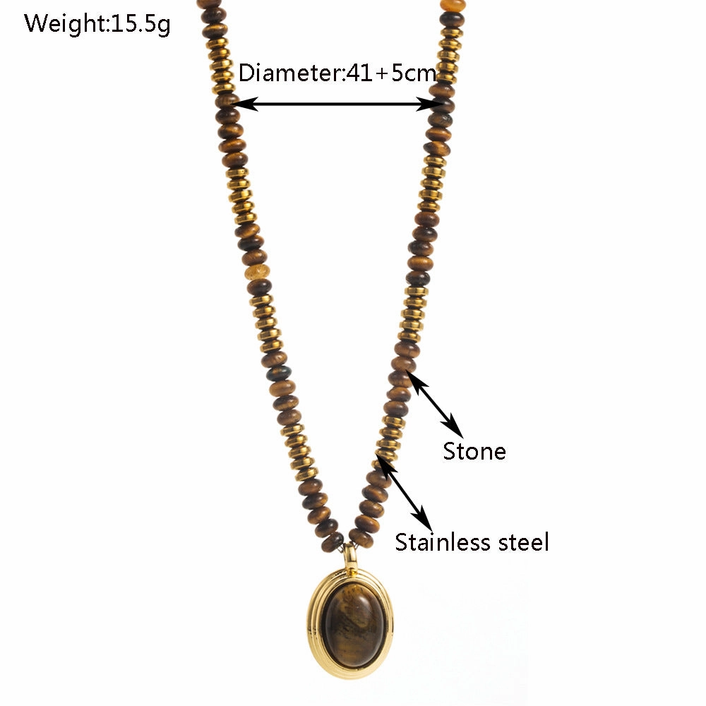 Wholesale Natural Tiger's Eye Stone Niche Premium Sense Maillard Wind Neck Chain Geometric Vintage Titanium Steel Clavicle Necklace