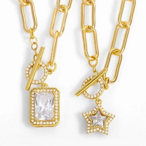 Wholesale Necklace Copper Plated 18K Gold Pentagram with Diamonds OLY-NE-AS003