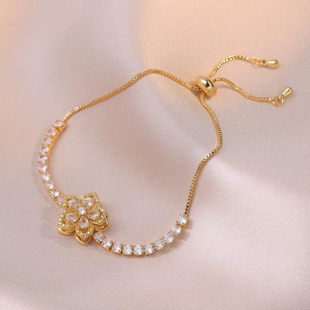 Wholesale Necklace rotating bauhinia zircon flower pendant temperament titanium steel necklace