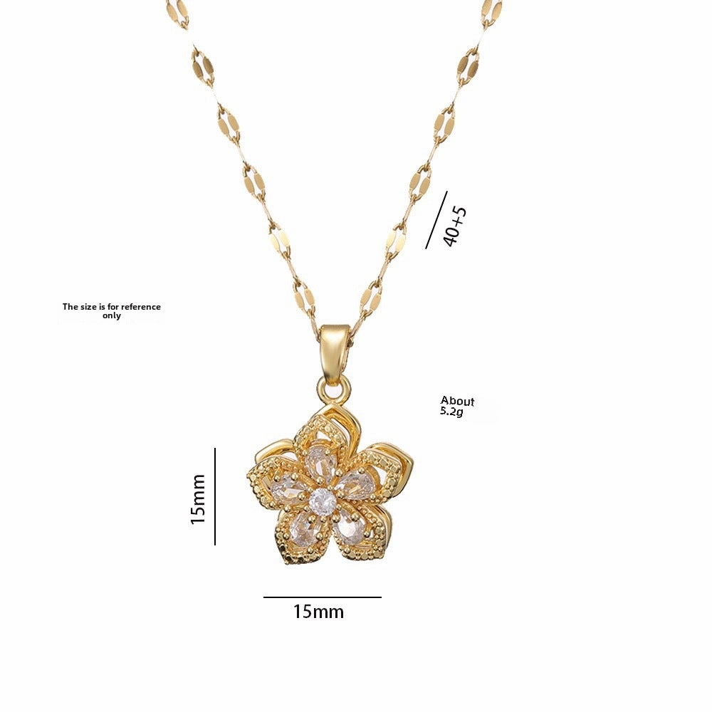 Wholesale Necklace rotating bauhinia zircon flower pendant temperament titanium steel necklace