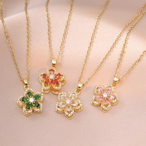 Wholesale Necklace rotating bauhinia zircon flower pendant temperament titanium steel necklace