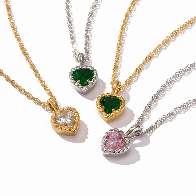 Wholesale Necklace Stainless Steel Heart Shaped Zircon OLY-NE-WX001