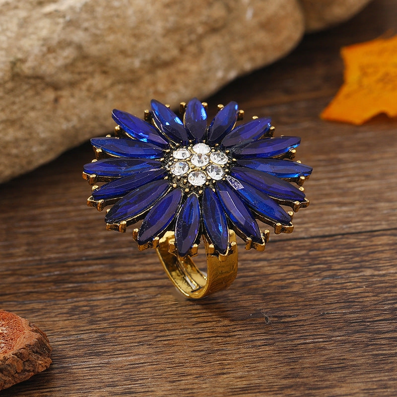Wholesale New Simple Retro Adjustable Sun Flower Alloy Ring