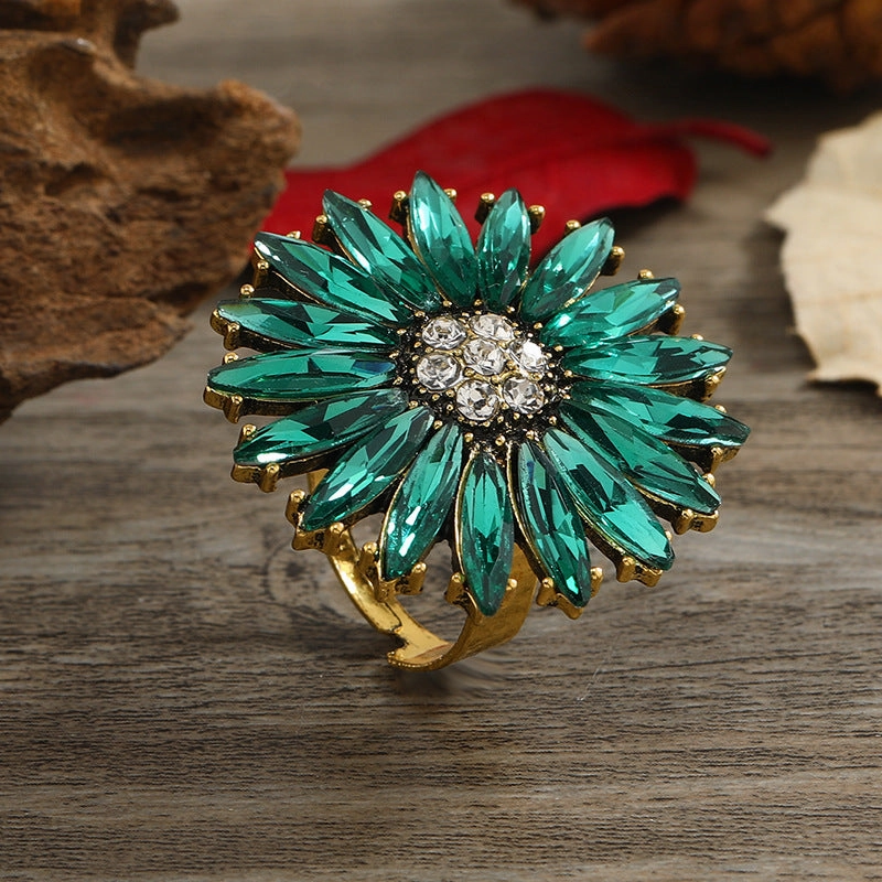 Wholesale New Simple Retro Adjustable Sun Flower Alloy Ring