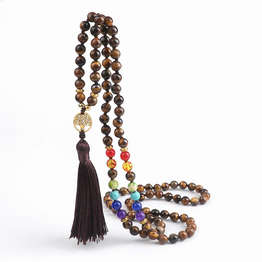 Wholesale Obsidian 108pcs Multilayer Tree of Life Tassel Pendant Bracelet