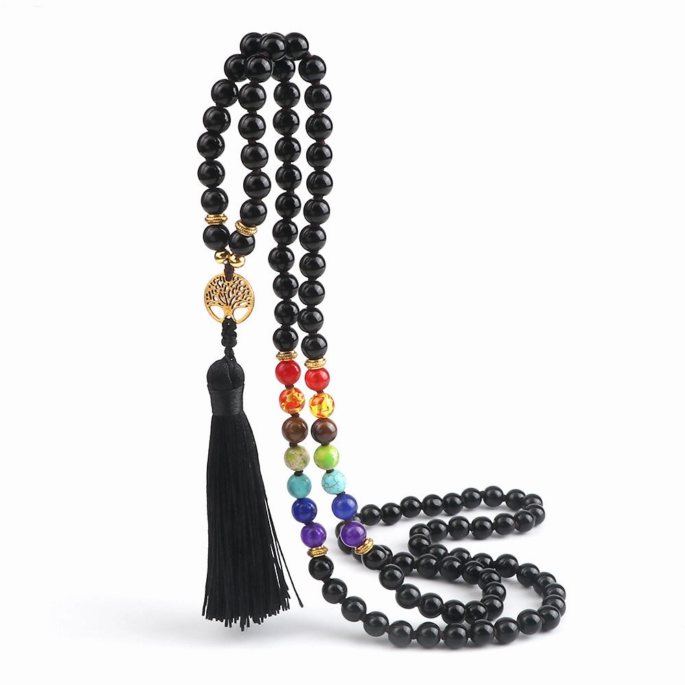 Wholesale Obsidian 108pcs Multilayer Tree of Life Tassel Pendant Bracelet