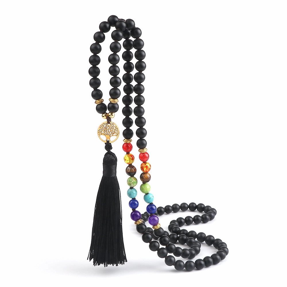 Wholesale Obsidian 108pcs Multilayer Tree of Life Tassel Pendant Bracelet