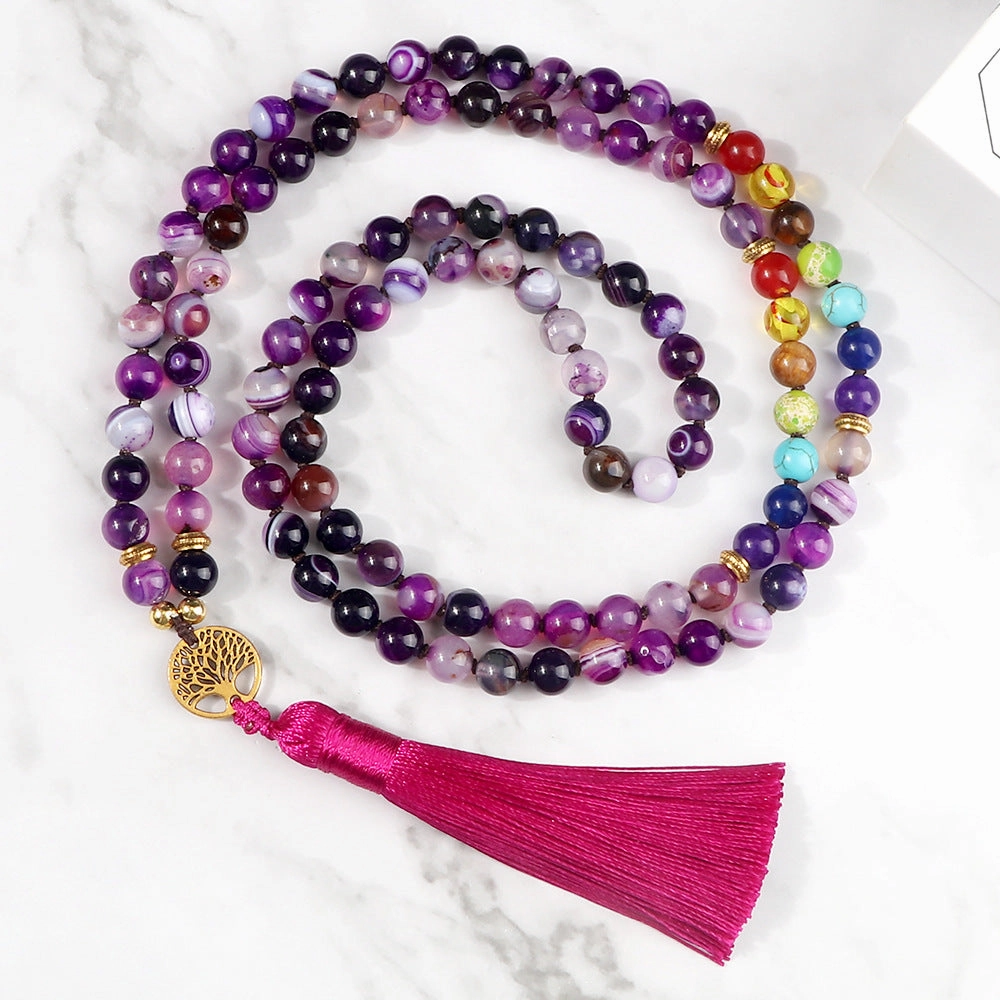 Wholesale Obsidian 108pcs Multilayer Tree of Life Tassel Pendant Bracelet
