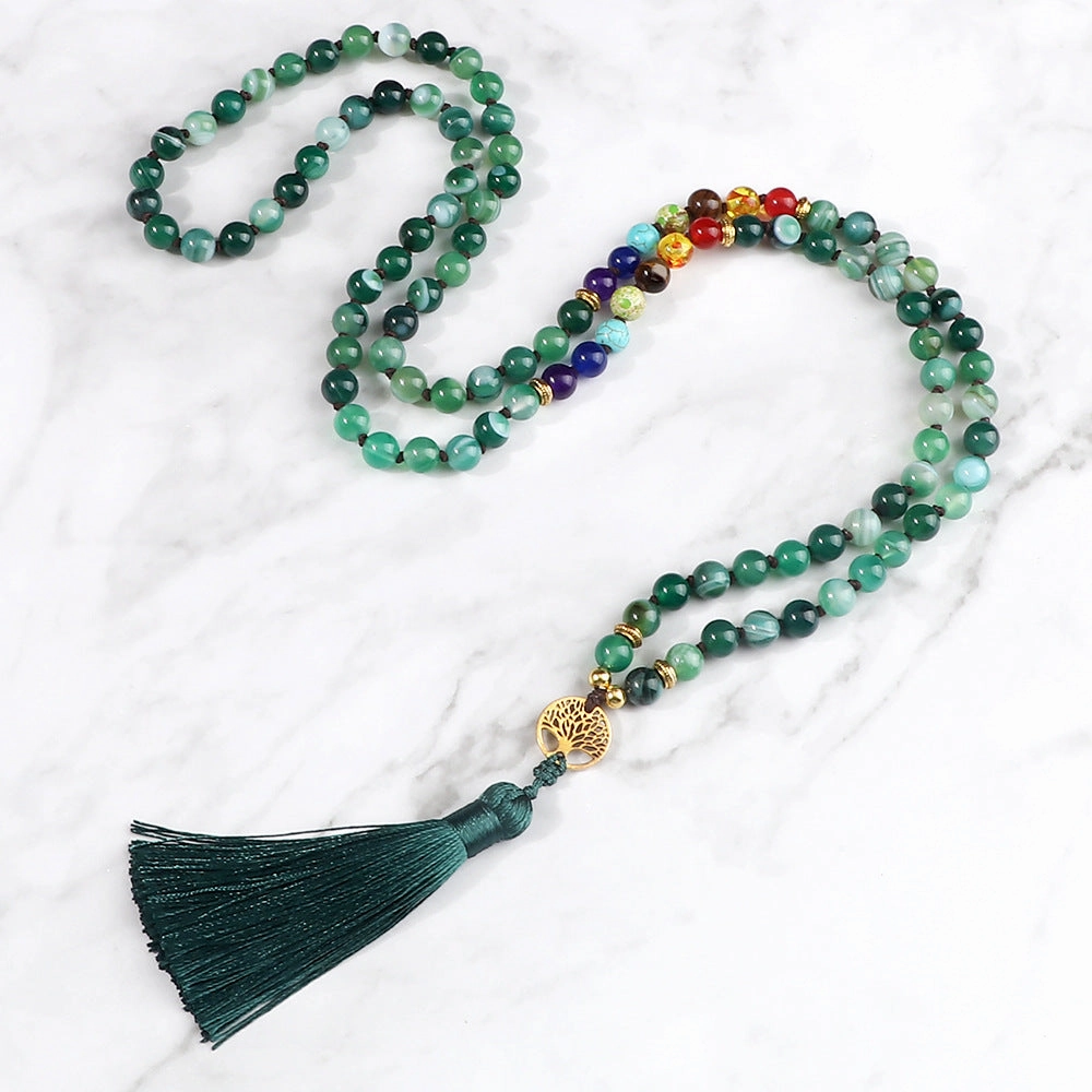 Wholesale Obsidian 108pcs Multilayer Tree of Life Tassel Pendant Bracelet