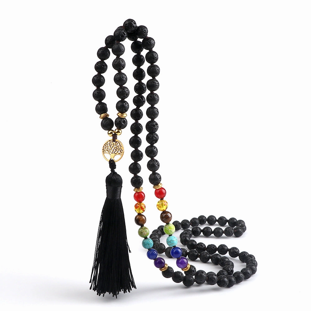 Wholesale Obsidian 108pcs Multilayer Tree of Life Tassel Pendant Bracelet