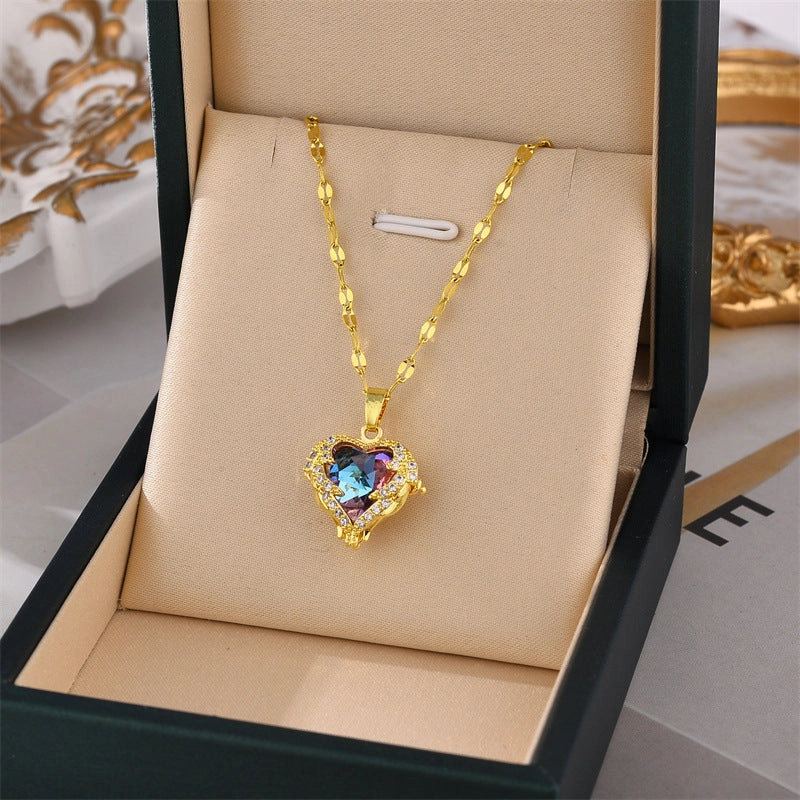 Wholesale Ocean Heart Love Color Pendant Titanium Steel Necklaces