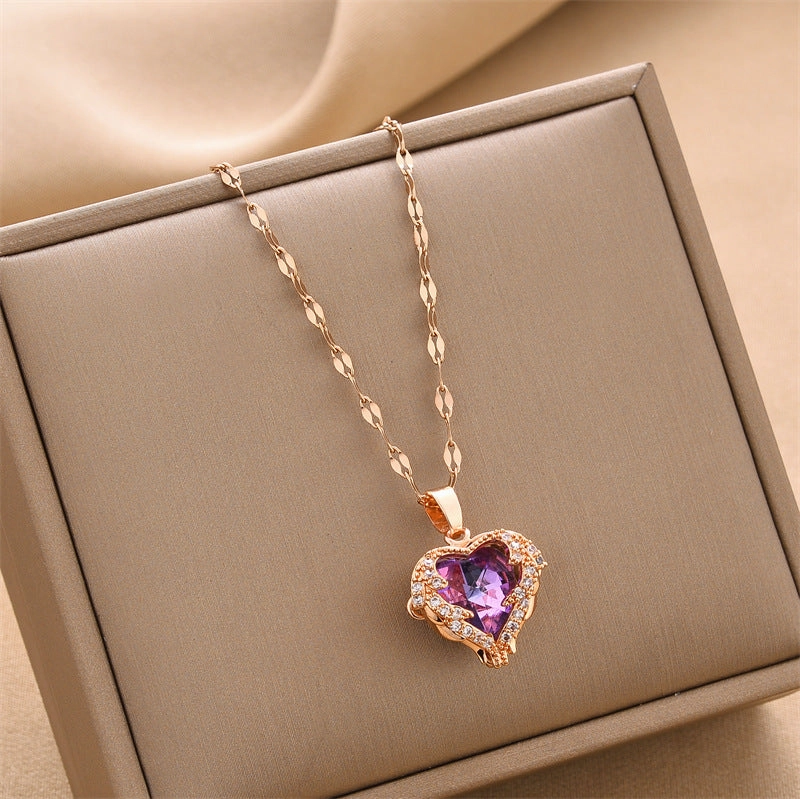 Wholesale Ocean Heart Love Color Pendant Titanium Steel Necklaces