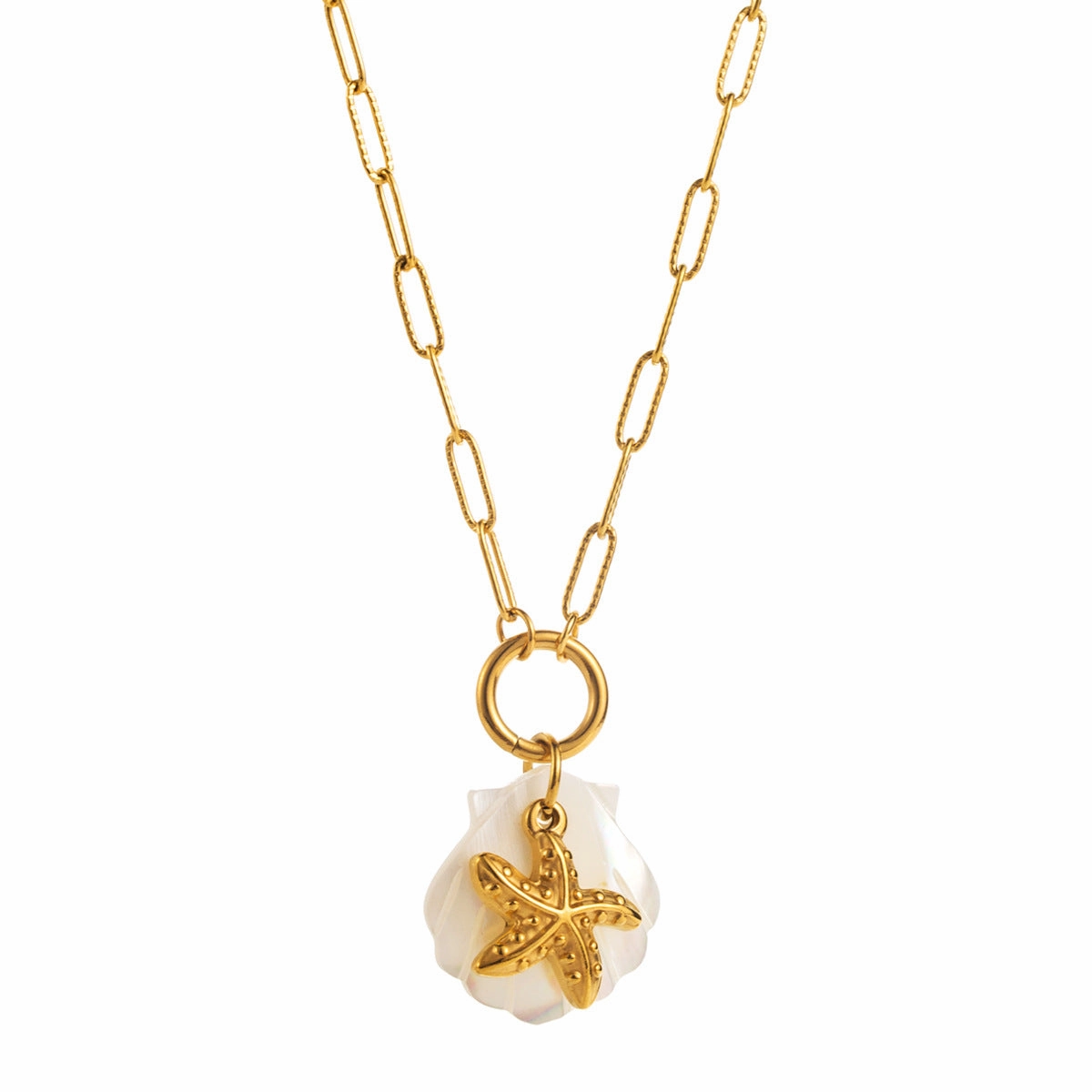 Wholesale Ocean Series Starfish Sea Turtle Dolphin Colorful Shell Stainless Steel Necklace