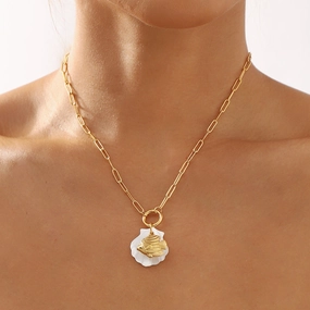 Wholesale Ocean Series Starfish Sea Turtle Dolphin Colorful Shell Stainless Steel Necklace