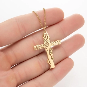 Wholesale of New Tree of Life Cross Stainless Steel Necklace