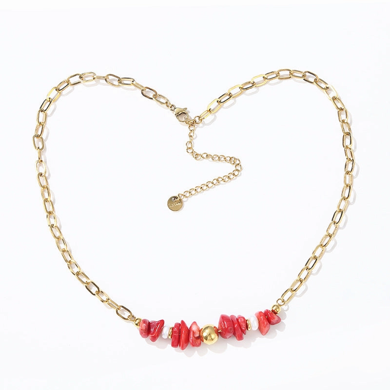 Wholesale of Pine Stone Orchid Red Stone, Freshwater Pearl Clavicle Stainless Steel Necklace