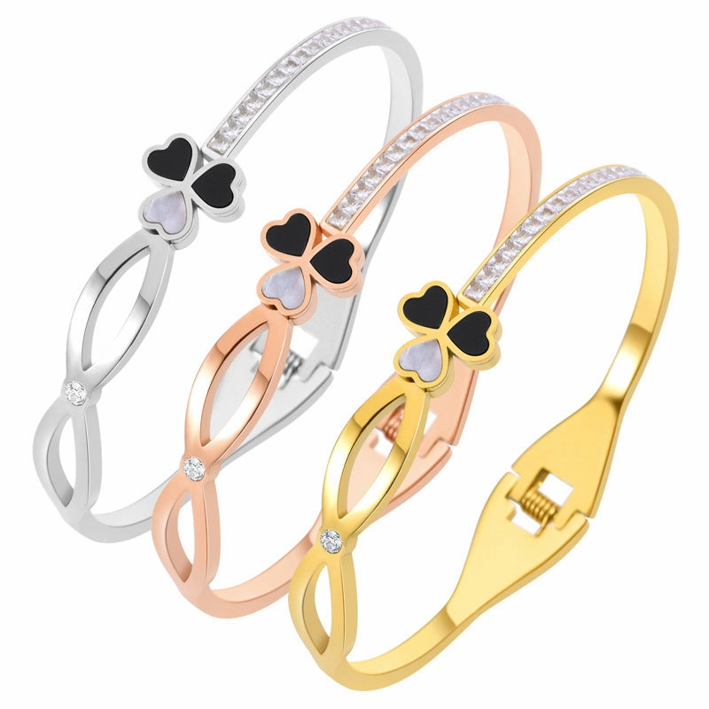 Wholesale Open Bracelet Sparkling Square Diamond Jewelry Love Stainless Steel Gold-plated Bracelet