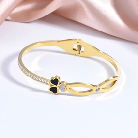 Wholesale Open Bracelet Sparkling Square Diamond Jewelry Love Stainless Steel Gold-plated Bracelet