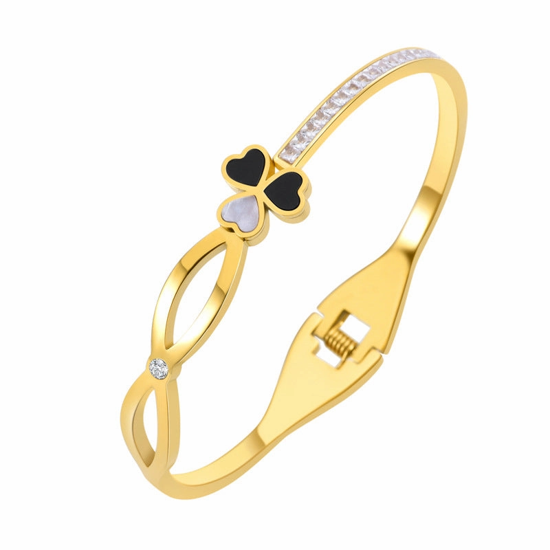 Wholesale Open Bracelet Sparkling Square Diamond Jewelry Love Stainless Steel Gold-plated Bracelet