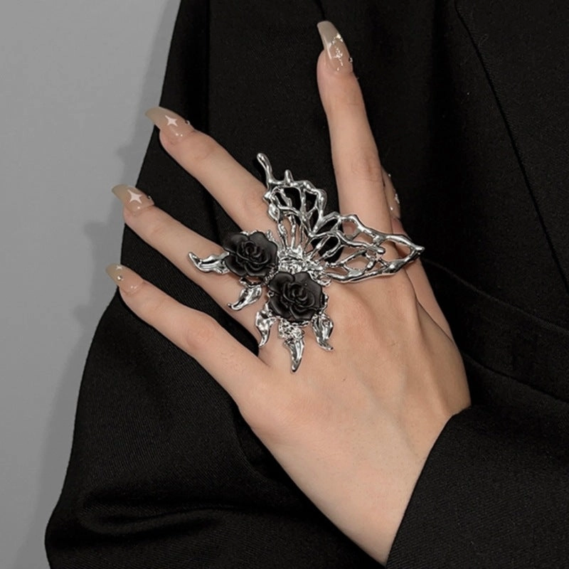 Wholesale Open Cut Adjustable Gothic Black Rose Alloy Rings