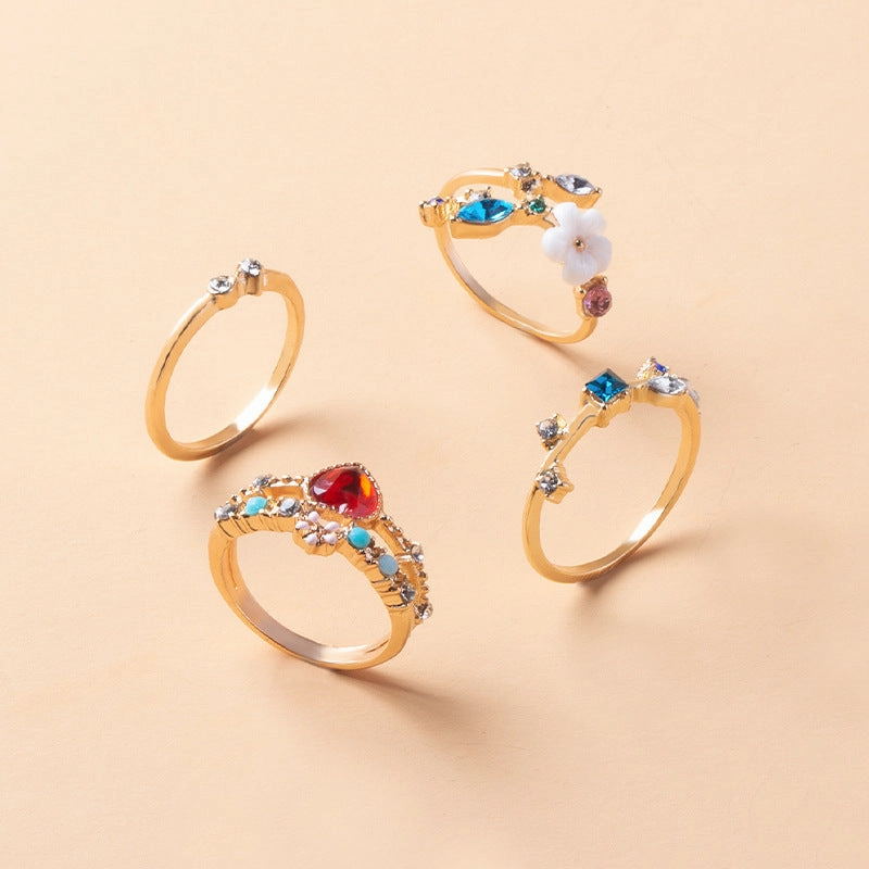 Wholesale Opening Gold-plated Flower 4-piece Metal Ring Set