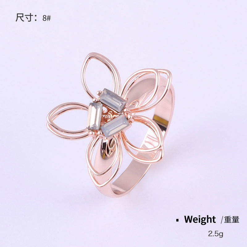 Wholesale Openwork Flower Diamond Copper Rings