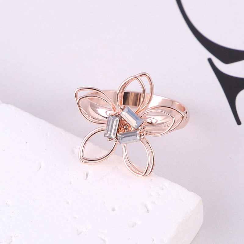 Wholesale Openwork Flower Diamond Copper Rings