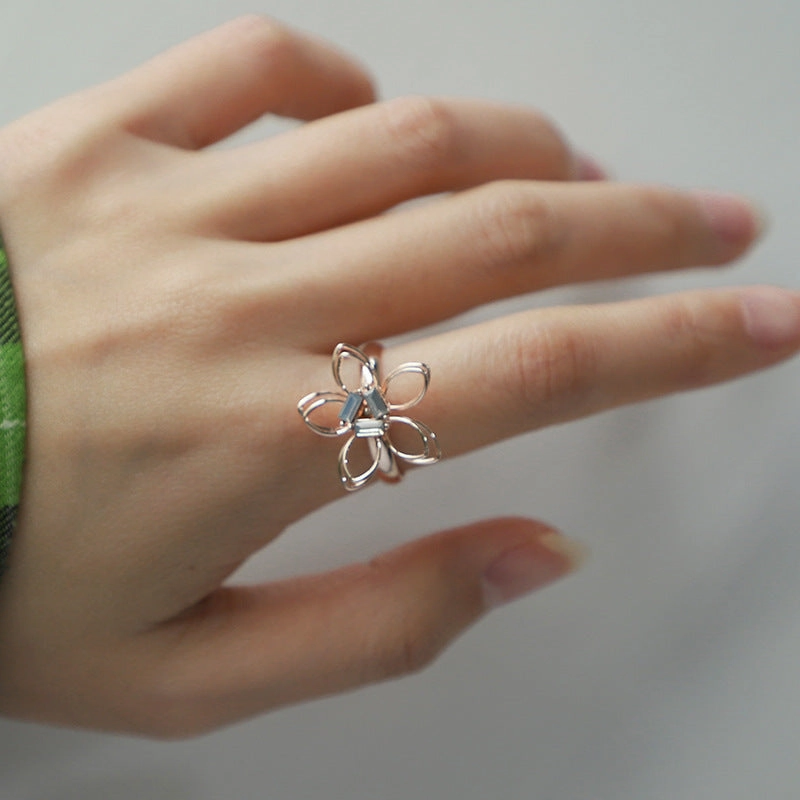 Wholesale Openwork Flower Diamond Copper Rings