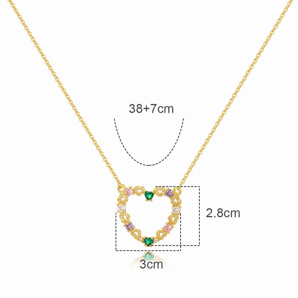 Wholesale Openwork Heart Pendant Copper Micro Emerald Zircon Necklaces
