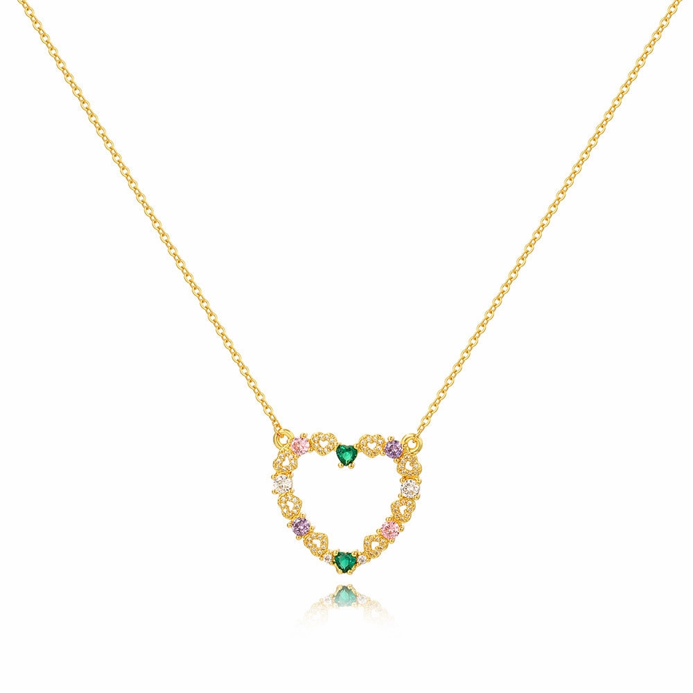 Wholesale Openwork Heart Pendant Copper Micro Emerald Zircon Necklaces