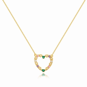 Wholesale Openwork Heart Pendant Copper Micro Emerald Zircon Necklaces