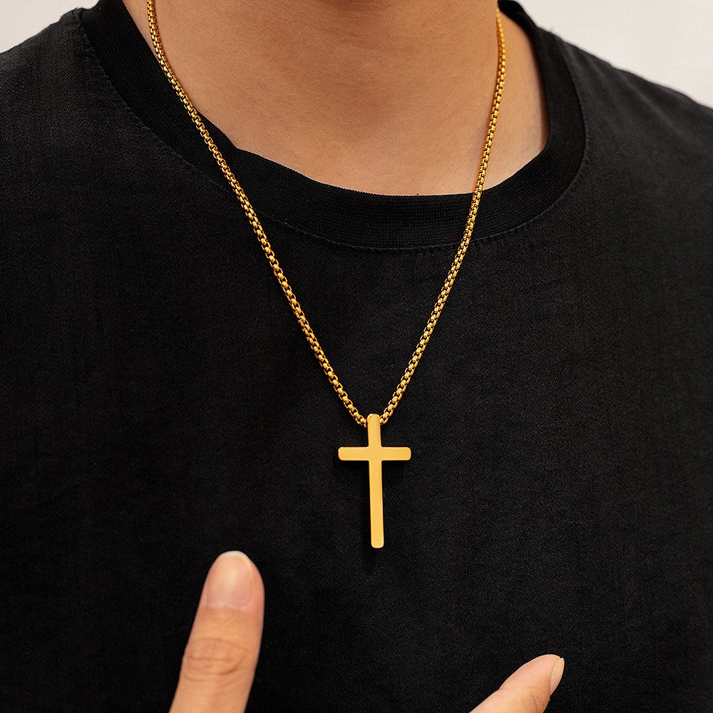 Wholesale opk jewelry glossy stainless steel cross accessories hip hop men's necklace