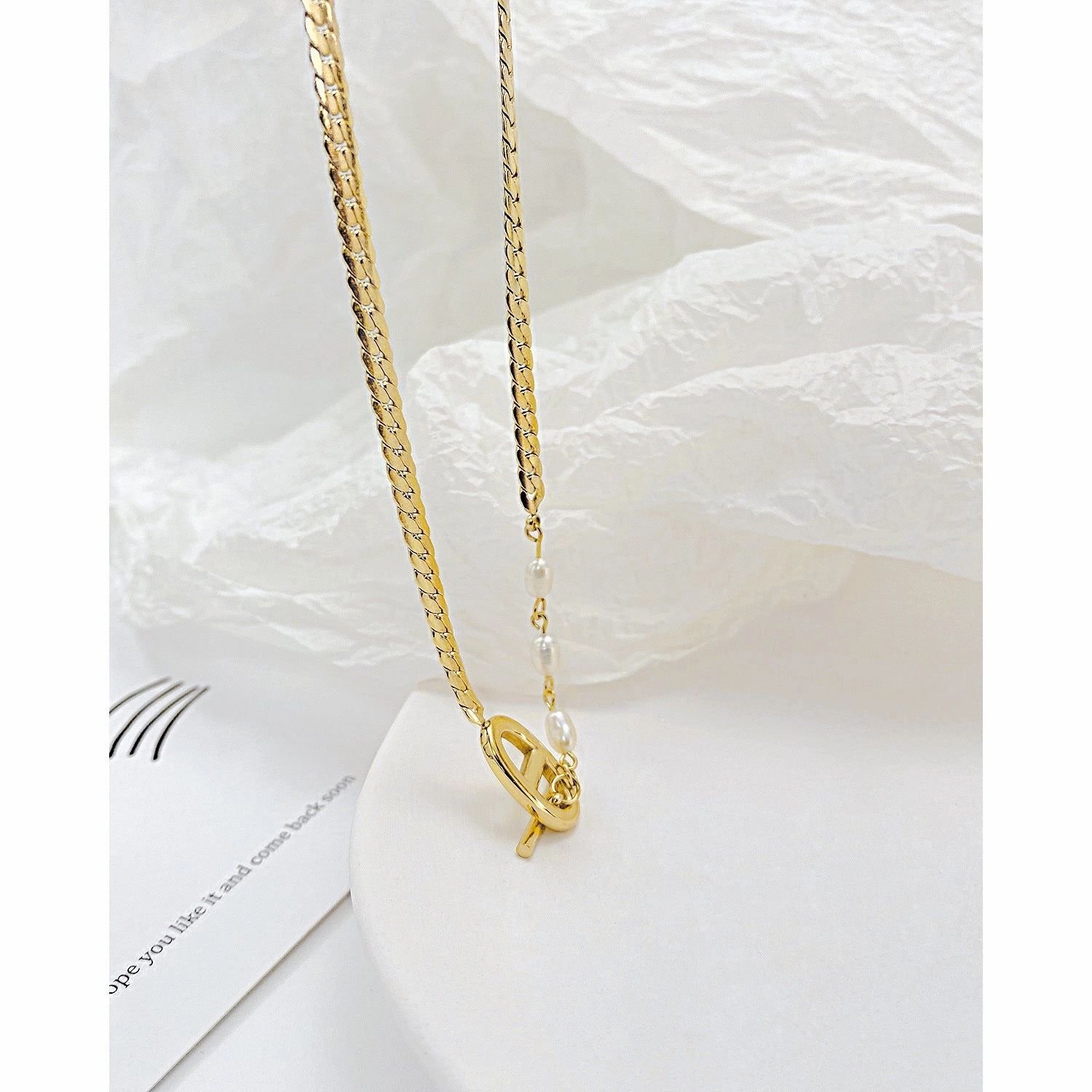 Wholesale OT Buckle Titanium Steel Pearl Necklace Clavicle Chain