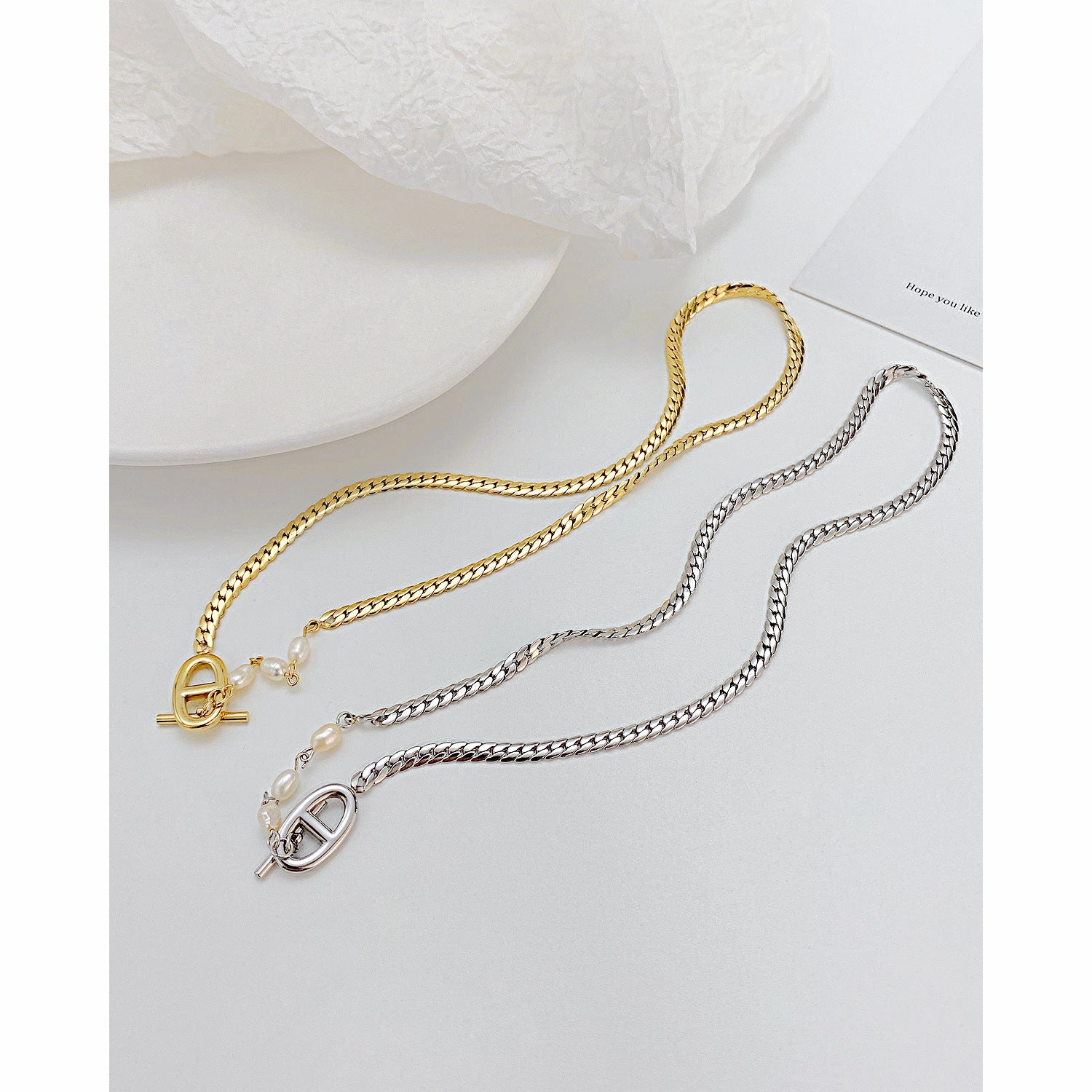 Wholesale OT Buckle Titanium Steel Pearl Necklace Clavicle Chain