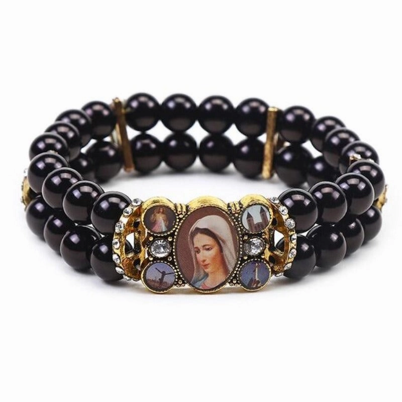 Wholesale Our Lady of The Cross Church Diamond Crystal Icon Imitation Black Onyx Bracelet