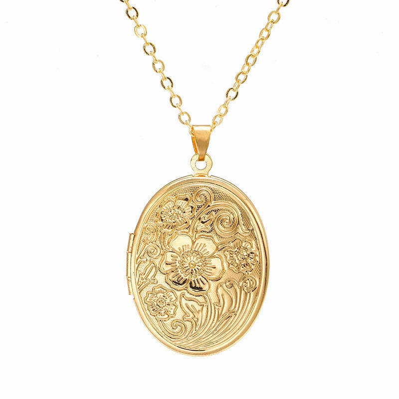 Wholesale Oval Engraved Open Pendant Brass Necklaces