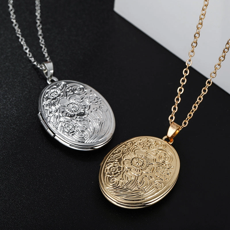 Wholesale Oval Engraved Open Pendant Brass Necklaces