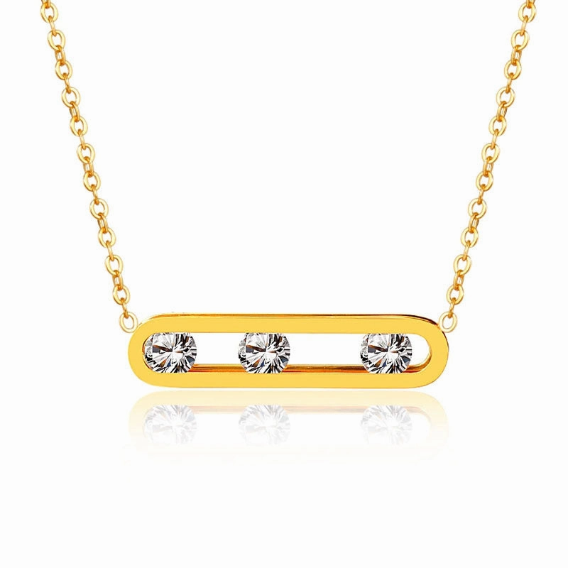 Wholesale Oval Geometric Frame Dynamic Zircon Titanium Steel Necklace