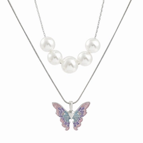 Wholesale Pearl Butterfly Pendant Alloy Necklaces
