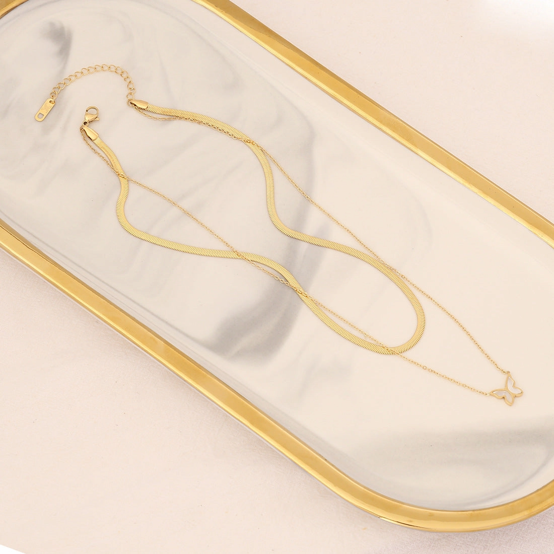 Wholesale Pearl Butterfly Stainless Steel Multilayer Necklace