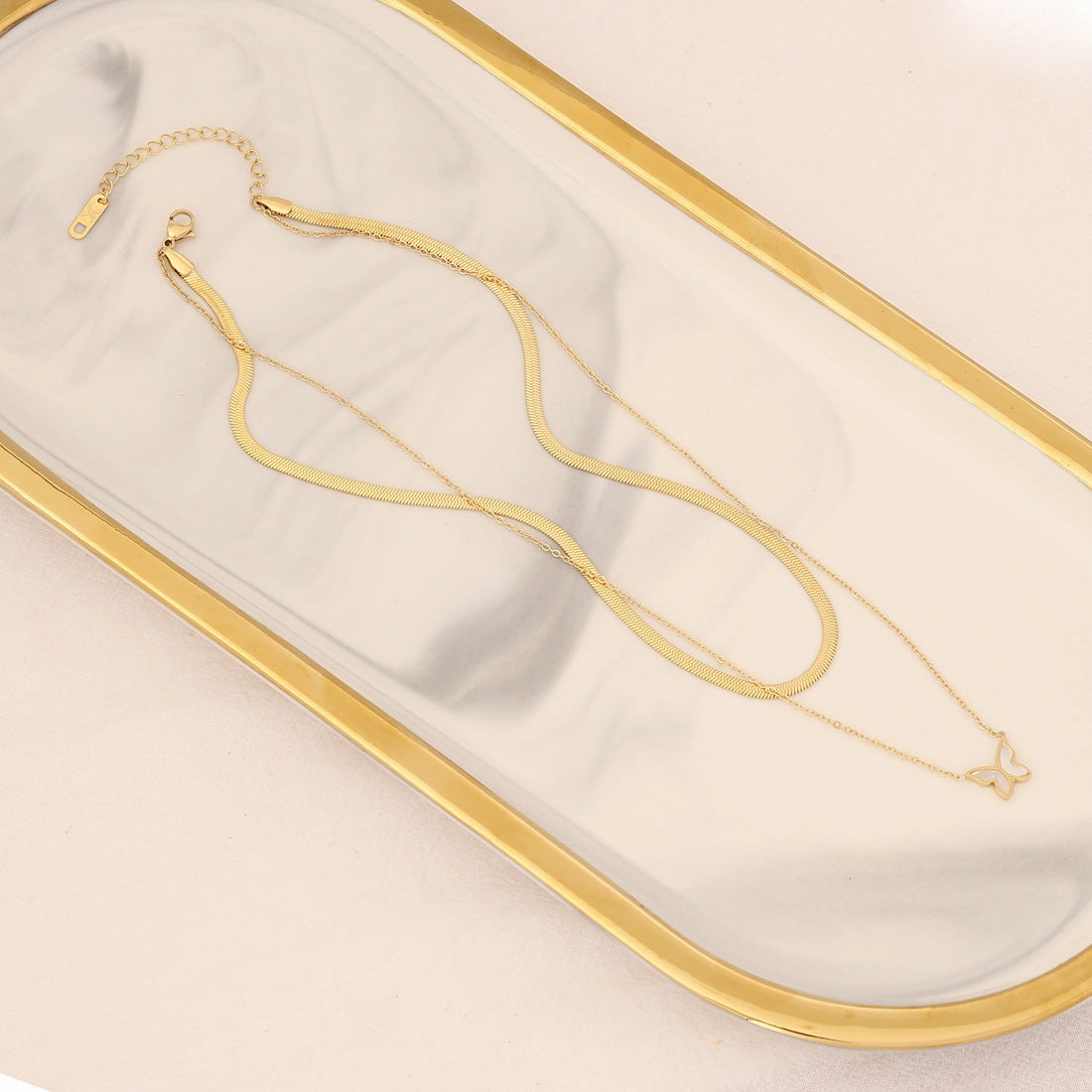 Wholesale Pearl Butterfly Stainless Steel Multilayer Necklace