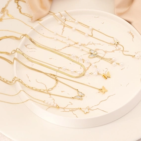 Wholesale Pearl Butterfly Stainless Steel Multilayer Necklace