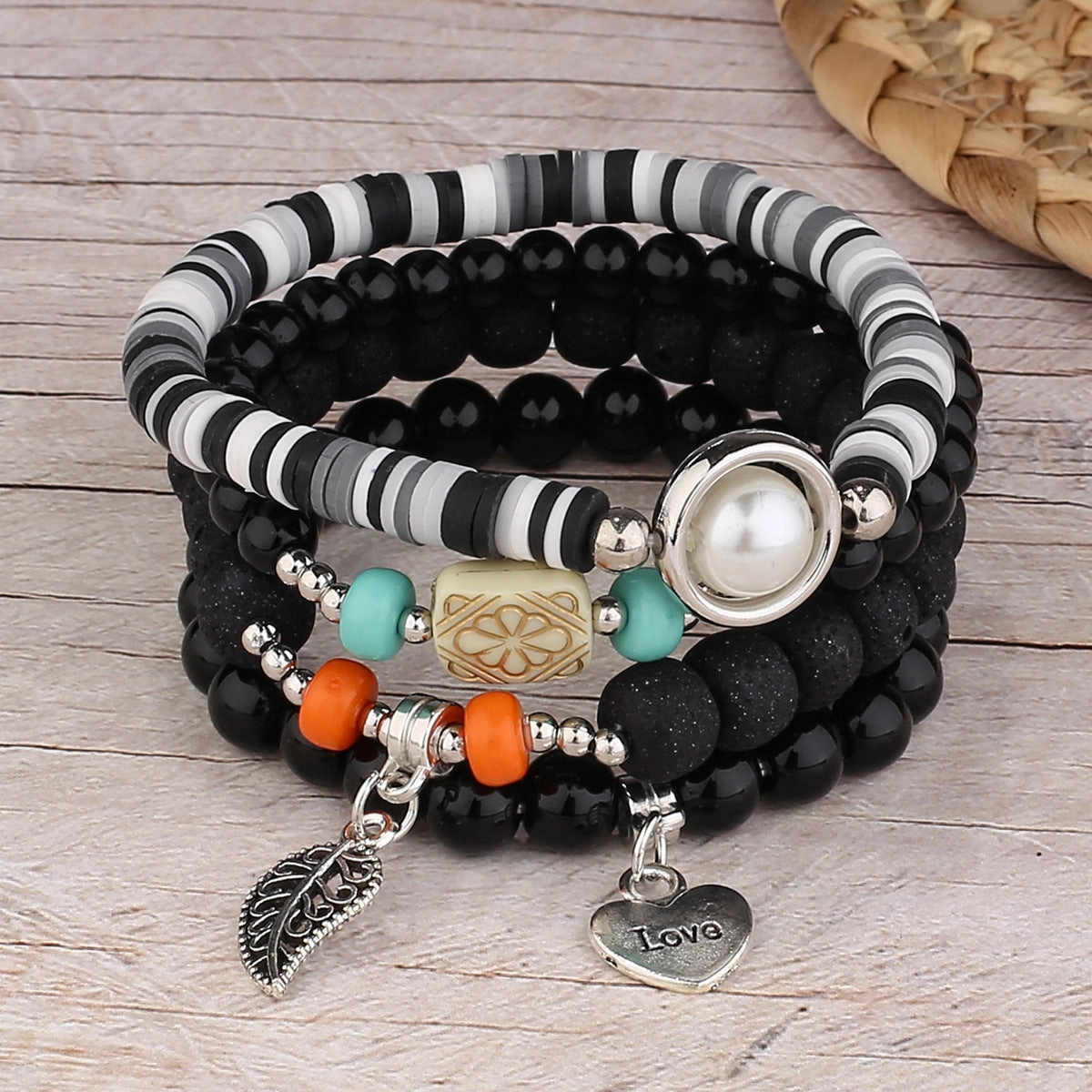 Wholesale Pearl Heart Leaves Alloy Multilayer Bracelet