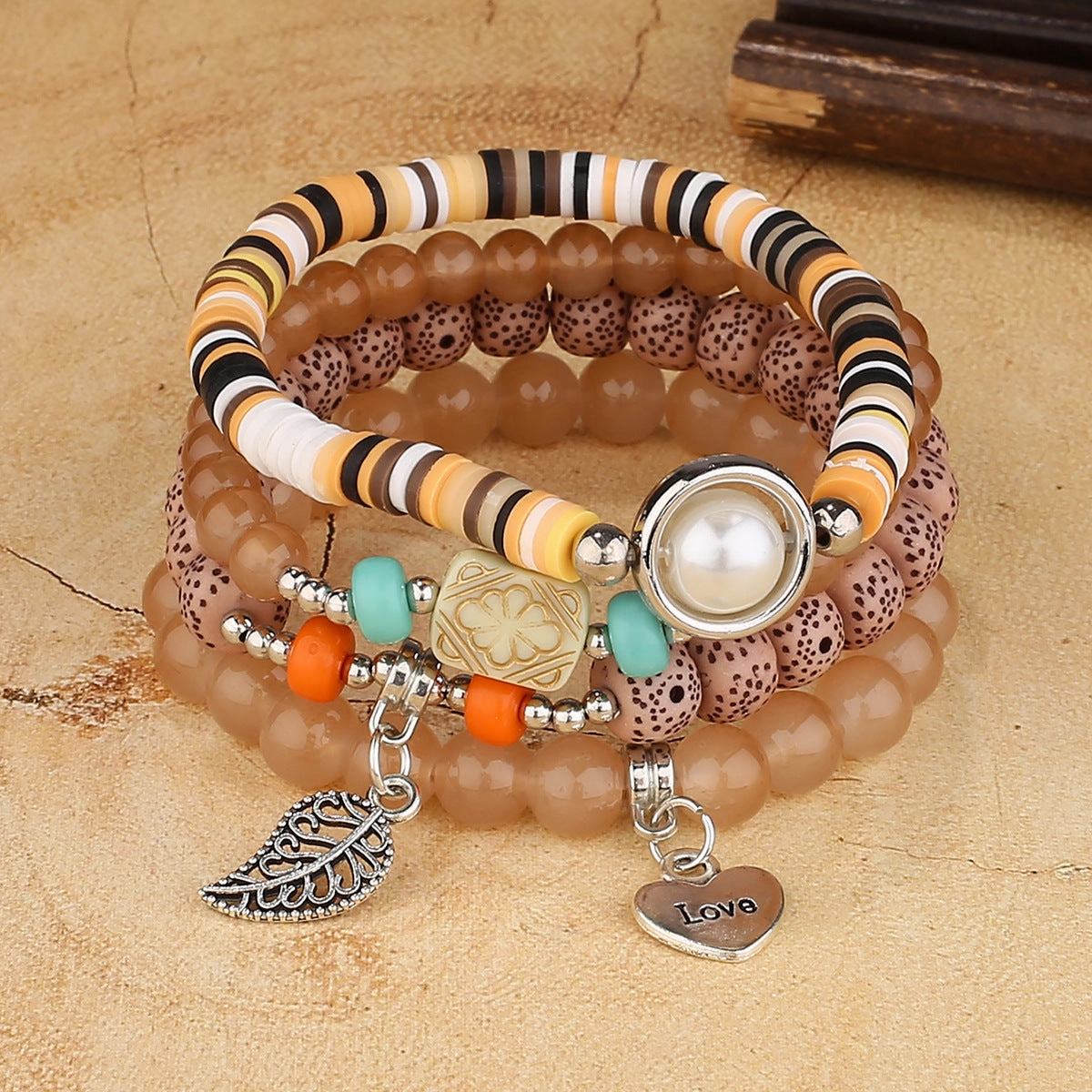 Wholesale Pearl Heart Leaves Alloy Multilayer Bracelet