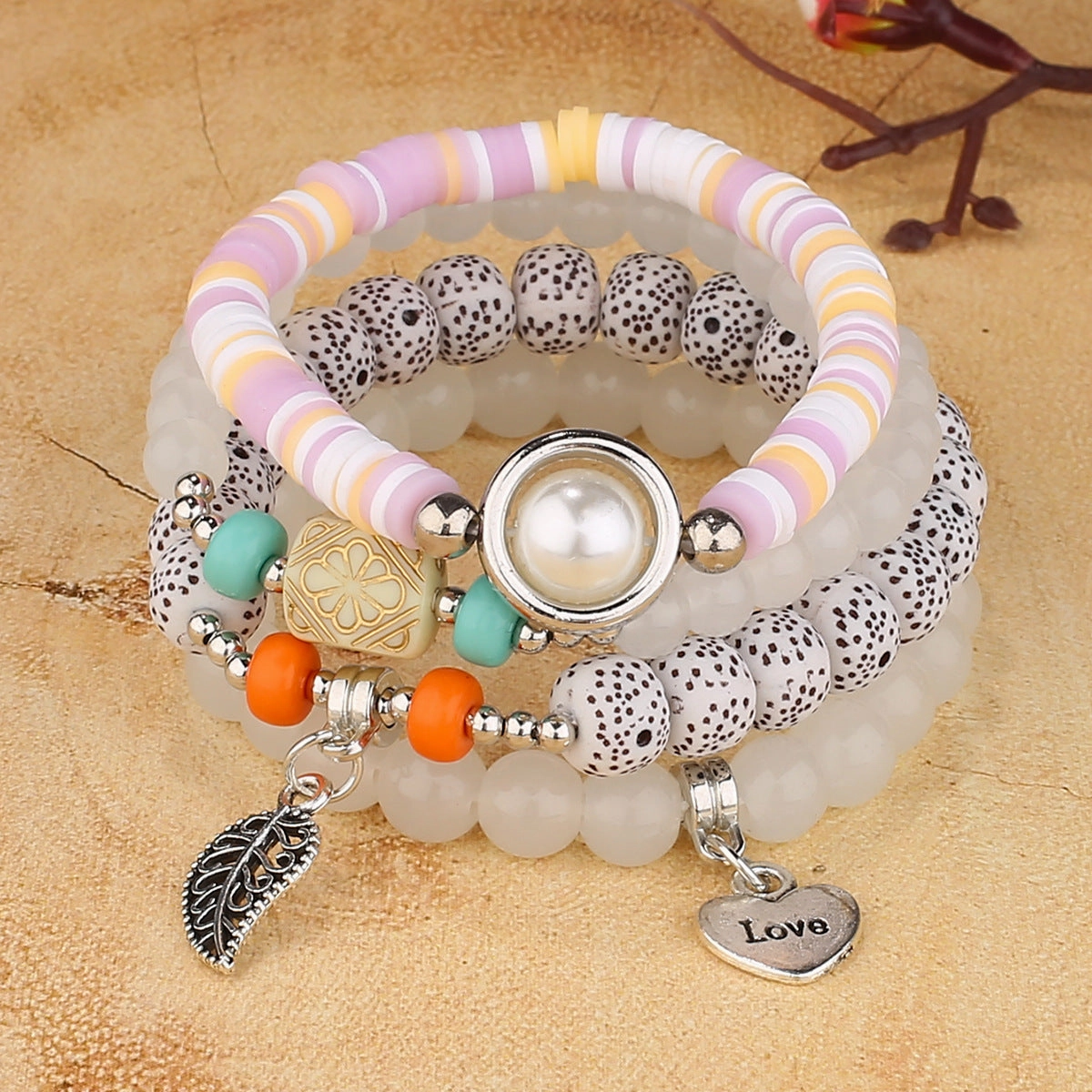 Wholesale Pearl Heart Leaves Alloy Multilayer Bracelet