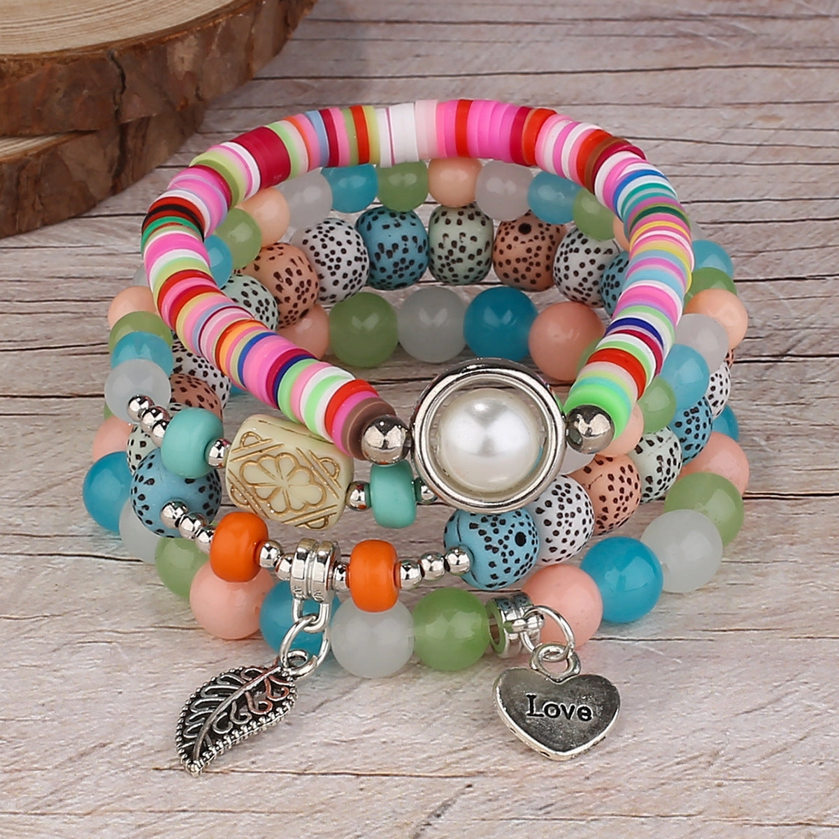 Wholesale Pearl Heart Leaves Alloy Multilayer Bracelet