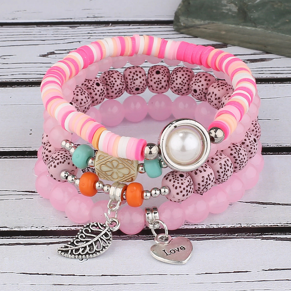 Wholesale Pearl Heart Leaves Alloy Multilayer Bracelet