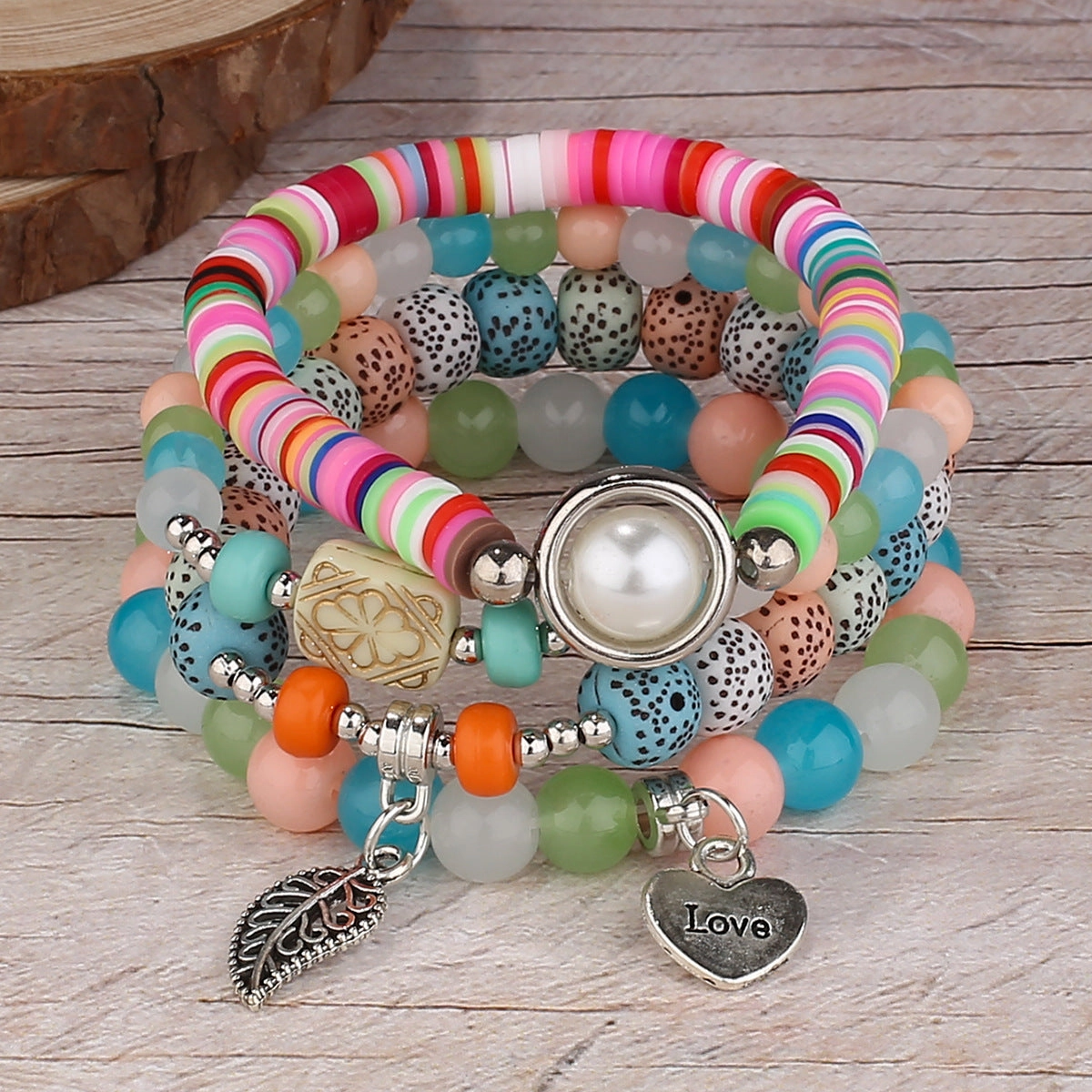 Wholesale Pearl Heart Leaves Alloy Multilayer Bracelet