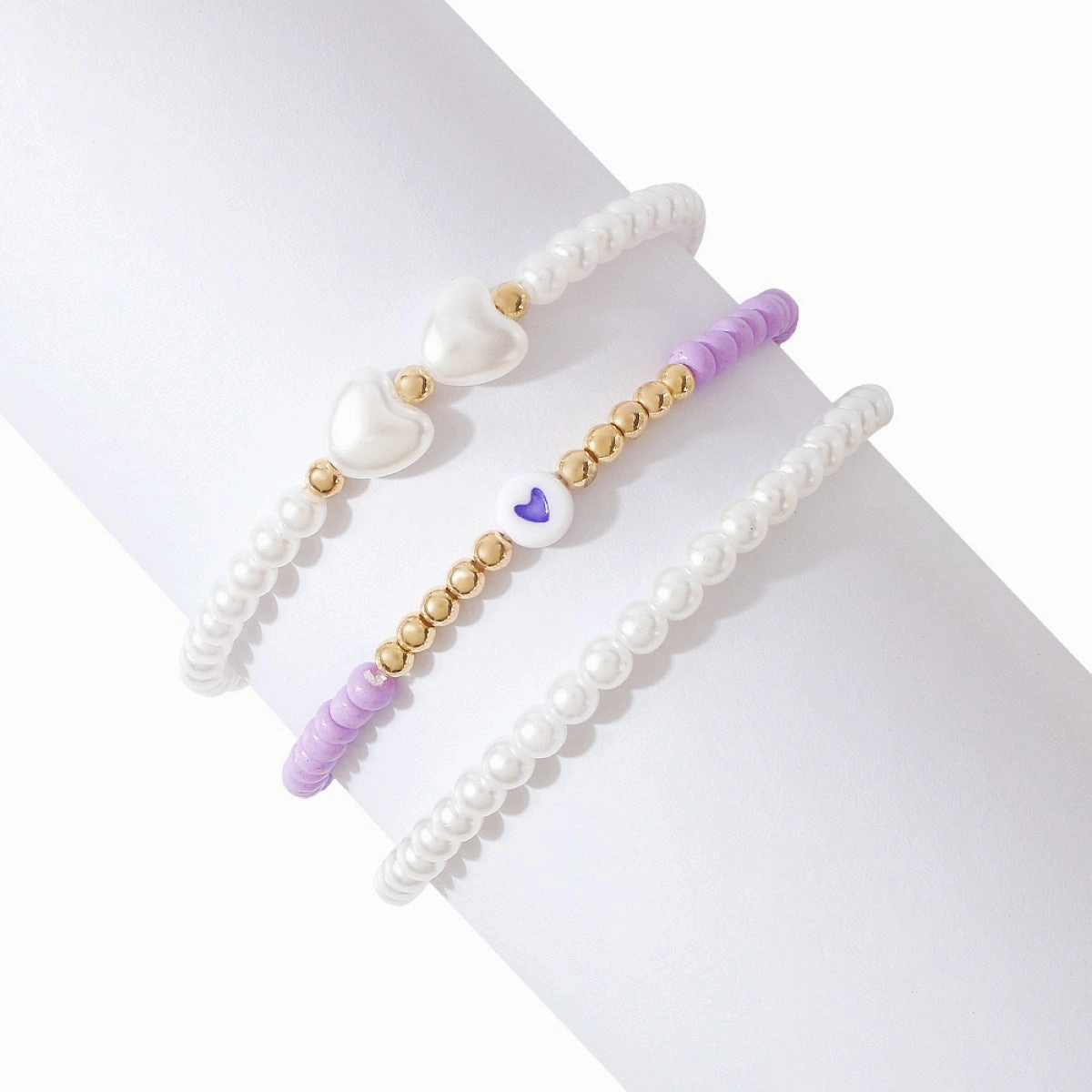 Wholesale Pearl Resin Geometric Heart Stretch Bracelet